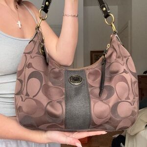 Brown Coach hobo bag with gold hardware